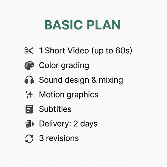 Basic Short-Form Video Edit (1 Video)